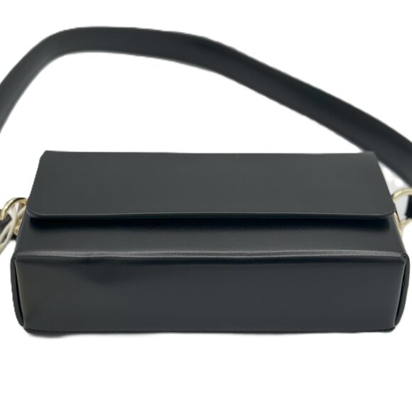 Madison West Black Structured Shoulder Bag with Gold Hardware - Picture 1 of 4